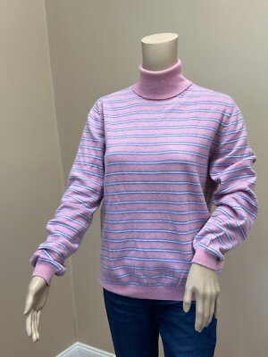 LANDS END 100% cashmere striped turtleneck sweater