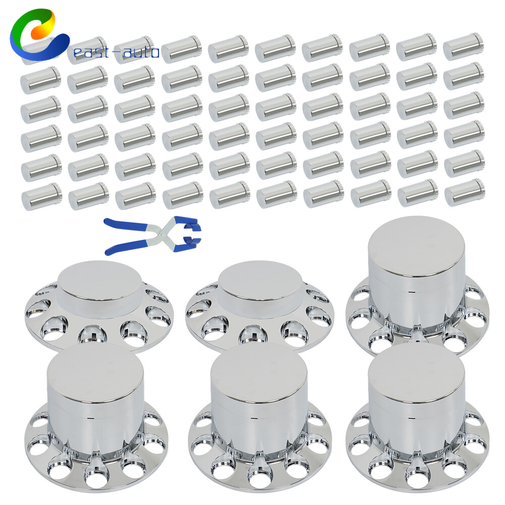 33mm Chrome Flat Top Cylinder Nut Cover Kit for Semi Truck Axles