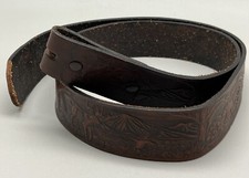 Vtg Western Leather Tooled Belt Mt Lion Cactus Deer Ducks 39  Long