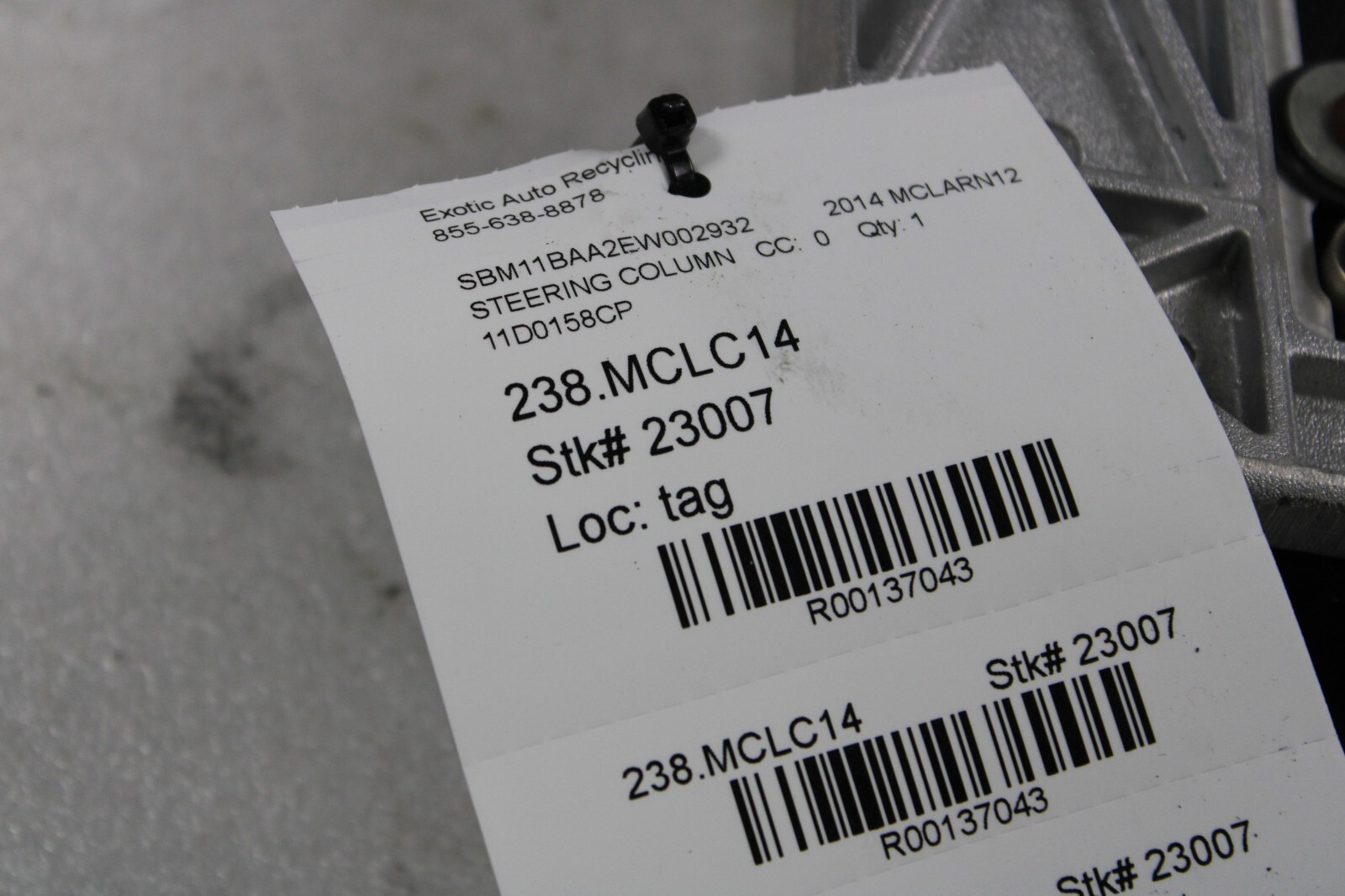 Mclaren MP4-12C, Steering Column, Used, P/N 11D0158CP
