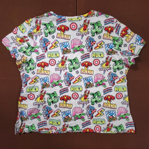 Marvel Scrub Top Shirt 2XL Iron Man Incredible Hulk Captain America Womens XXL - Picture 2 of 10