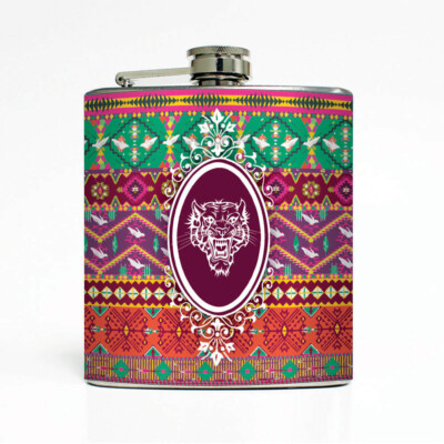 Handcrafted Stainless Steel Whiskey Flask 8 Oz - Royal Aztec Tiger