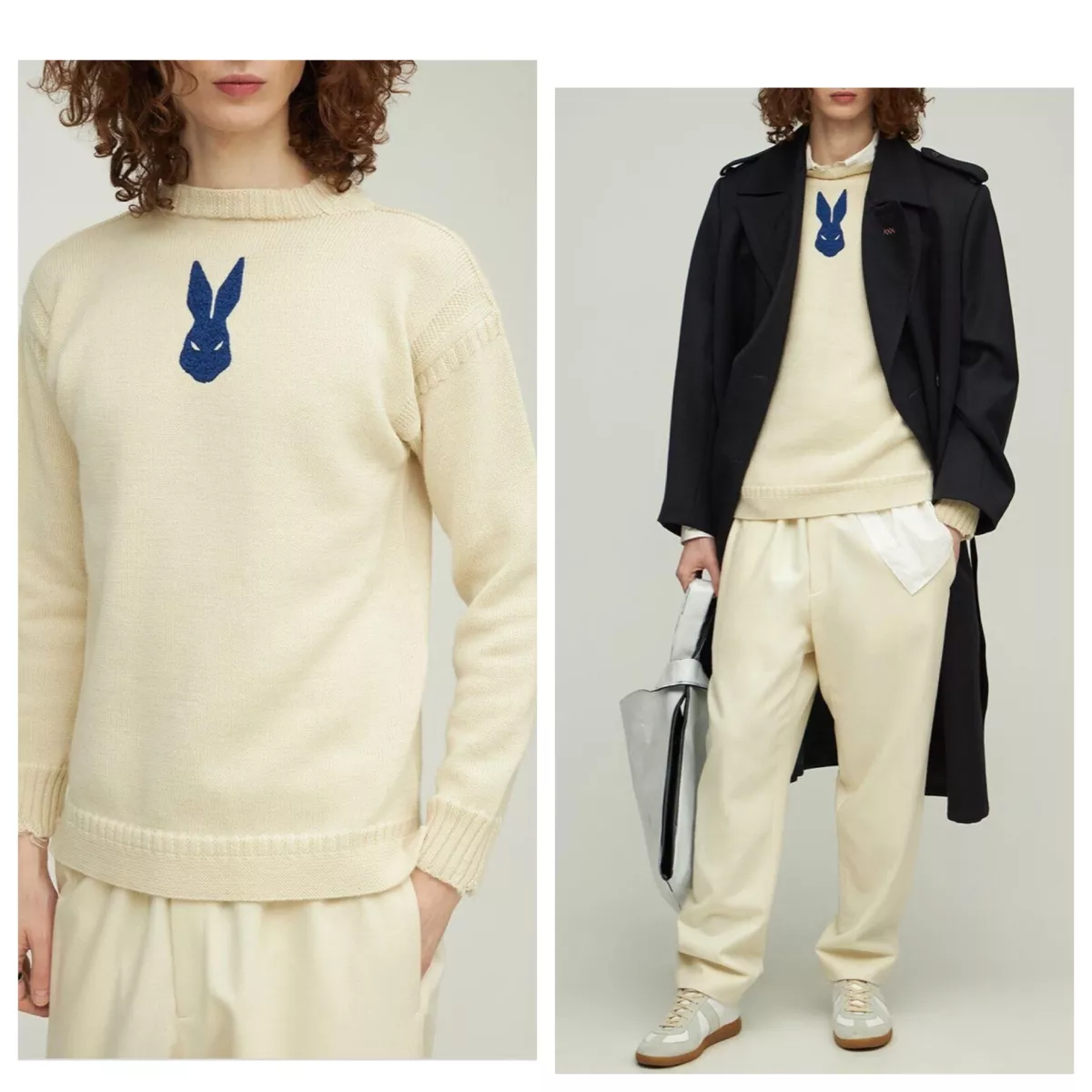 NWT Org.$637 Maison Margiela flocked bunny jumper Ivory M | eBay