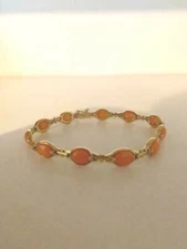 G1N with tags SPECIAL SALE LADIES 14K YELLOW GOLD CORAL LINK BRACELET  7