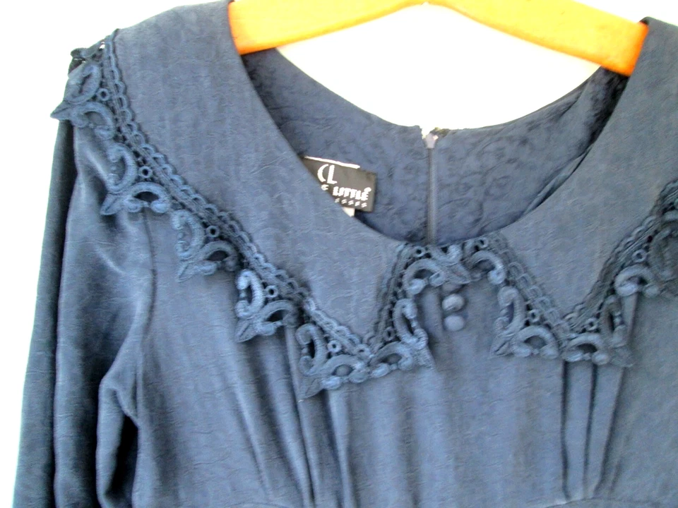 Vestido De Colección Whimsigoth Imperio Cintura Encaje Azul Cottagecore Mujeres 2 P Foto 4 de 4