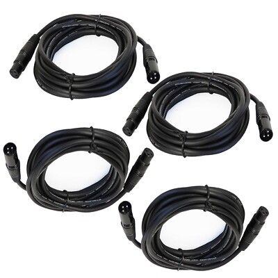 4Pcs 15ft Male Cable to 3-Pin Female Shielded XLR Cables for PA Audio DJs System