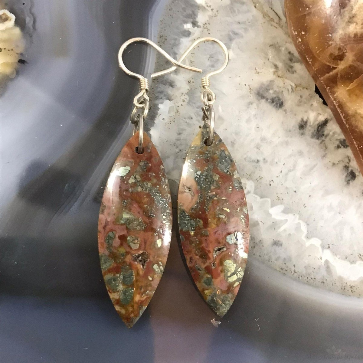 Sterling Silver Elongated Marquise Red Marcasite Slab Dangle