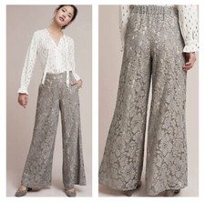 ANTHROPOLOGIE Feather Bone Wide Leg Lace Pants S