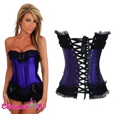 Ladies Purple Corset Lace Up Satin Bustier G String Dress Costume