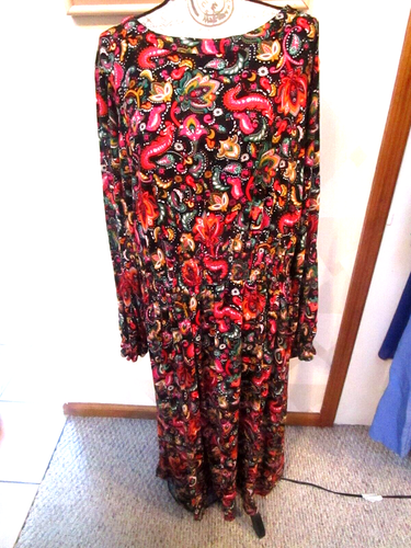 CROFT & BARROW-BLACK/MULTI-PAISLEY-SMOCKED WAIST-MAXI DRESS-SIZE-3X-NWT-$60