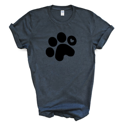 PUP PAW w/HEART T Shirt - Heather Navy   X-Large