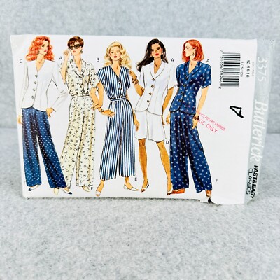 Butterick 3375 Button Front Top Shorts and Wide Leg Pants Misses 12 16 Pattern