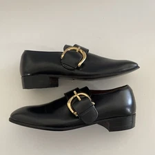 SAXONE Glenraden Made in Scotland Buckle Dress Shoes Black MEN size UK 6D