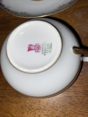 Tressemanes & Vogt T&V Limoges Le Trianon Blue Gold Tea Cup Saucer EB Taylor EC - Picture 4 of 12