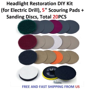 5 inch Headlight Restoration DIY Kit (for Electric Drill), Total 20PCS