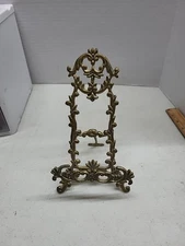 Vntg BRASS EASEL STAND; Figural Ornate Picture Plate Book Display Victorian Styl