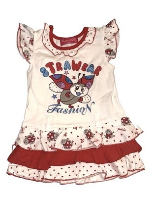 Rosso Kid's Baby Mädchen Kleid 12 M weiß/rot Marienkäfer Volants A-Linie