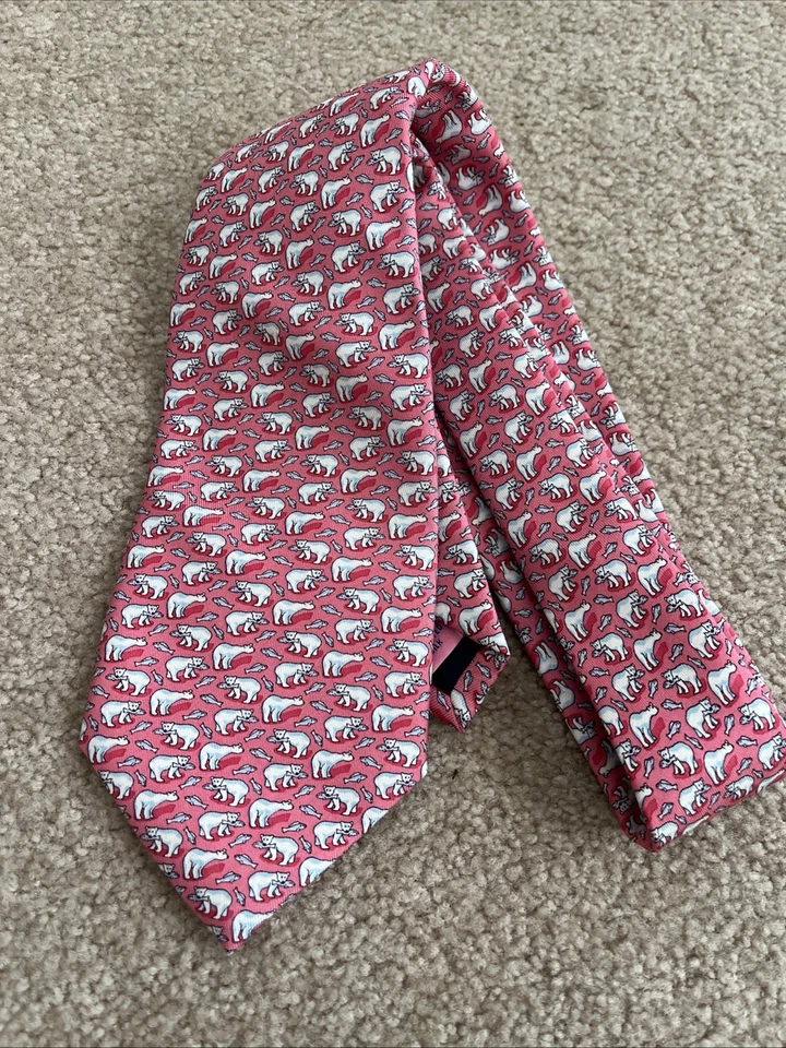 Corbata con motivo de oso polar rosa blanco Vineyard Vines hecha en EE. UU. para hombre niños Foto 2 de 4