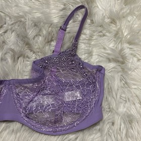 La Perla 36E Bra Purple Lace Underwire Back Closure Sheer