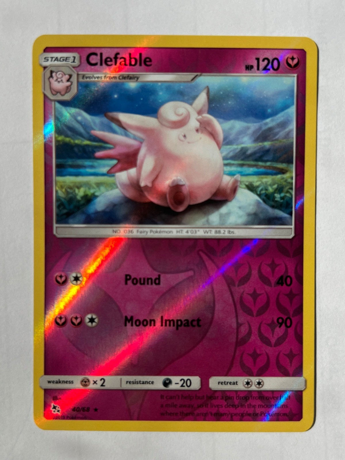 Clefable Reverse Holo Hidden Fates 40/68 NM Pokemon Fast Ship