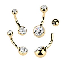 24K Gold Plated Titanium CZ Internal Threaded Navel Belly Button Ring