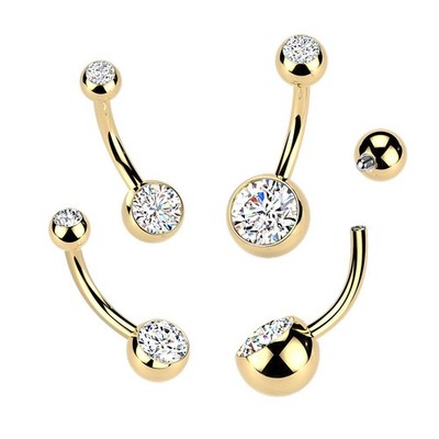 24K Gold Plated Titanium CZ Internal Threaded Navel Belly Button Ring