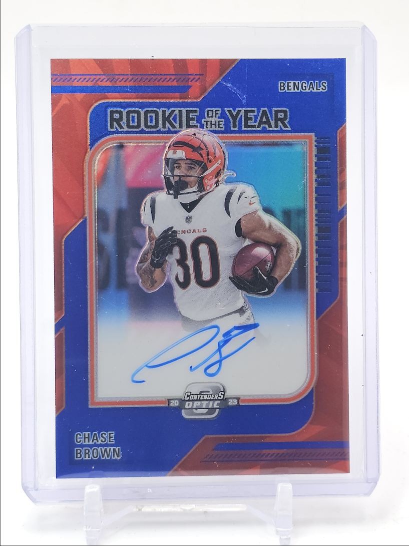 CHASE BROWN 2023 CONTENDERS OPTIC ROOKIE OF THE YEAR BLUE RC AUTO /75 Q1856