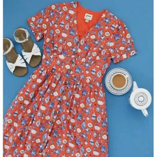 Joanie x Molly Hatch Tea Pot Fit & Flare Button Front Shirt Dress Size Small