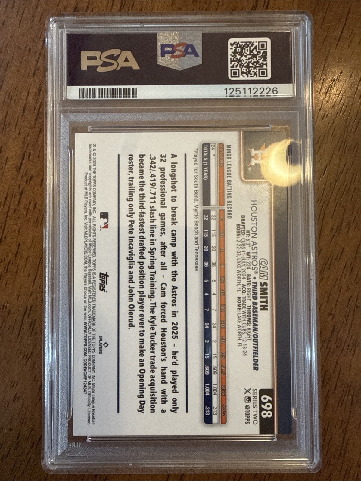 2025 Topps Series 2 Cam Smith SP  RC #698 PSA 9