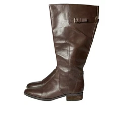 Sam Edelman Womens Riding Leather Boots 8.5M Brown Half Zip Equestrian Round Toe