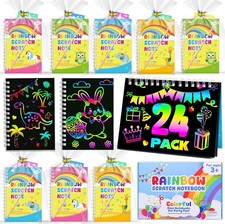 Easter Basket Stuffers Party Favors for Kids 24 Pack Scratch Art Birthday Goodi