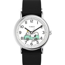 Adult Peanuts x Timex Snoopy Van Watch with Fabric Strap - Silver/Black