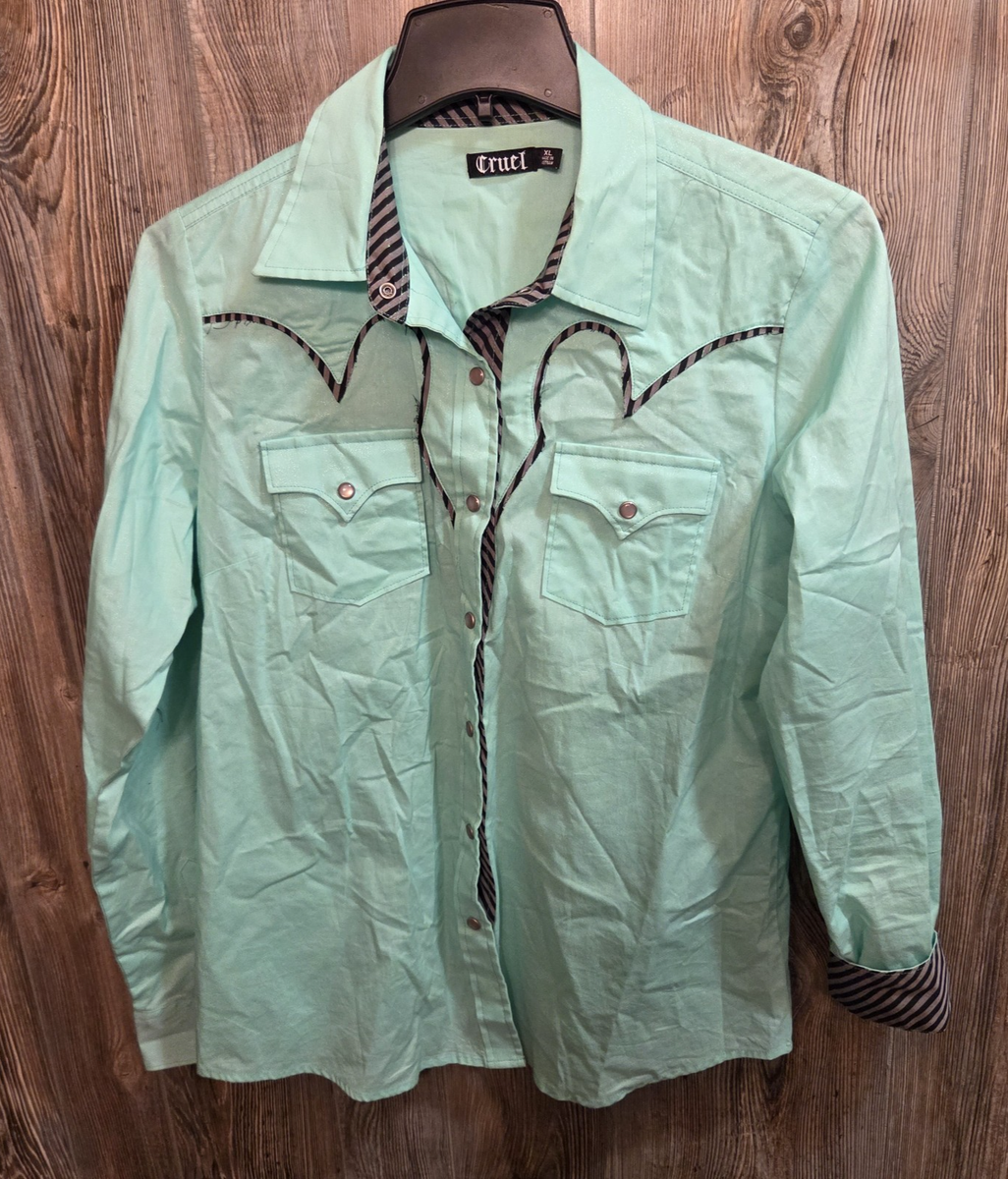 Cruel Girl Western Seafoam Green Snap Shirt Women Size XL Metallic Accent  Thread | eBay