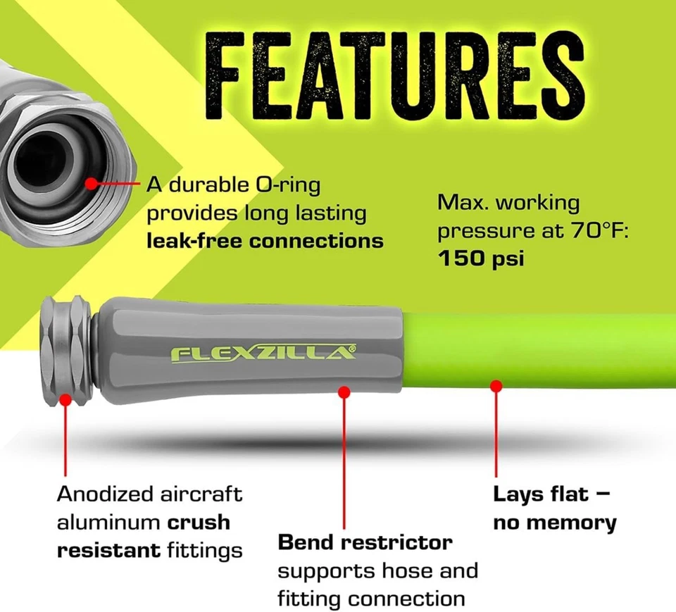 Manguera de jardín Flexzilla 5/8 pulgadas x 100 pies, resistente, ligero, duradero - VENTA CALIENTE Foto 4 de 4