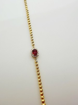 18K massiv Gold Rubin und Diamant Armband zierlich verstellbar Kette minimalistisch Geschenk