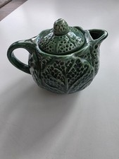 Vintage Green Cabbage Leaf Teapot Majolica St...