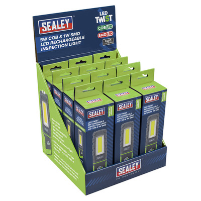 Sealey LED Twist wiederaufladbare Inspektionsleuchte, grün - Box mit 12 LED601GDB