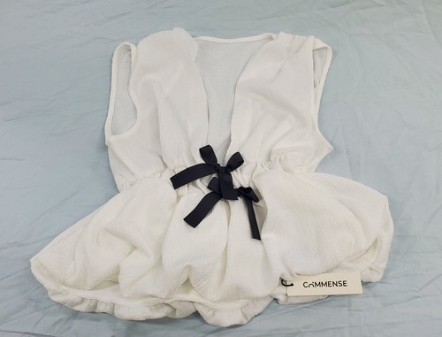 Top Commense scollo a V vita raccolta fiocco taglia M NUOVO