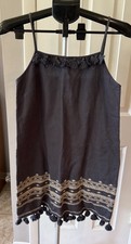 Women’s Chan Luu Embroidered Boho Linen Shift Midi Blue Dress Size M