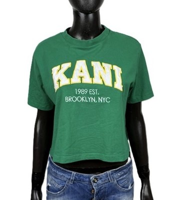 Karl Kani Damen T Shirt Grün Logo Front Crop Casual Streetwear Größe M