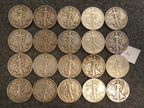20 pc Walking Liberty Half Dollar 90% Silver $10 face lot H ships FREE