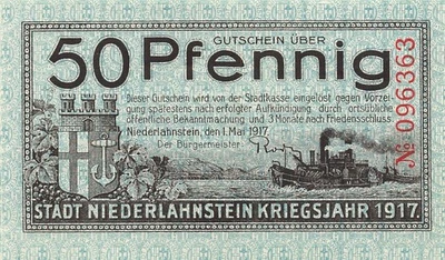 50 Pfennig x Notgeld NIEDERLAHNSTEIN Kriegsjahr 1917 - Bild 1 von 2