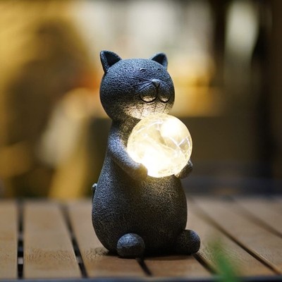 Yeemoo Katzen Deko Gartenfiguren für Draußen, Gartendeko Figur mit Solar Ball...