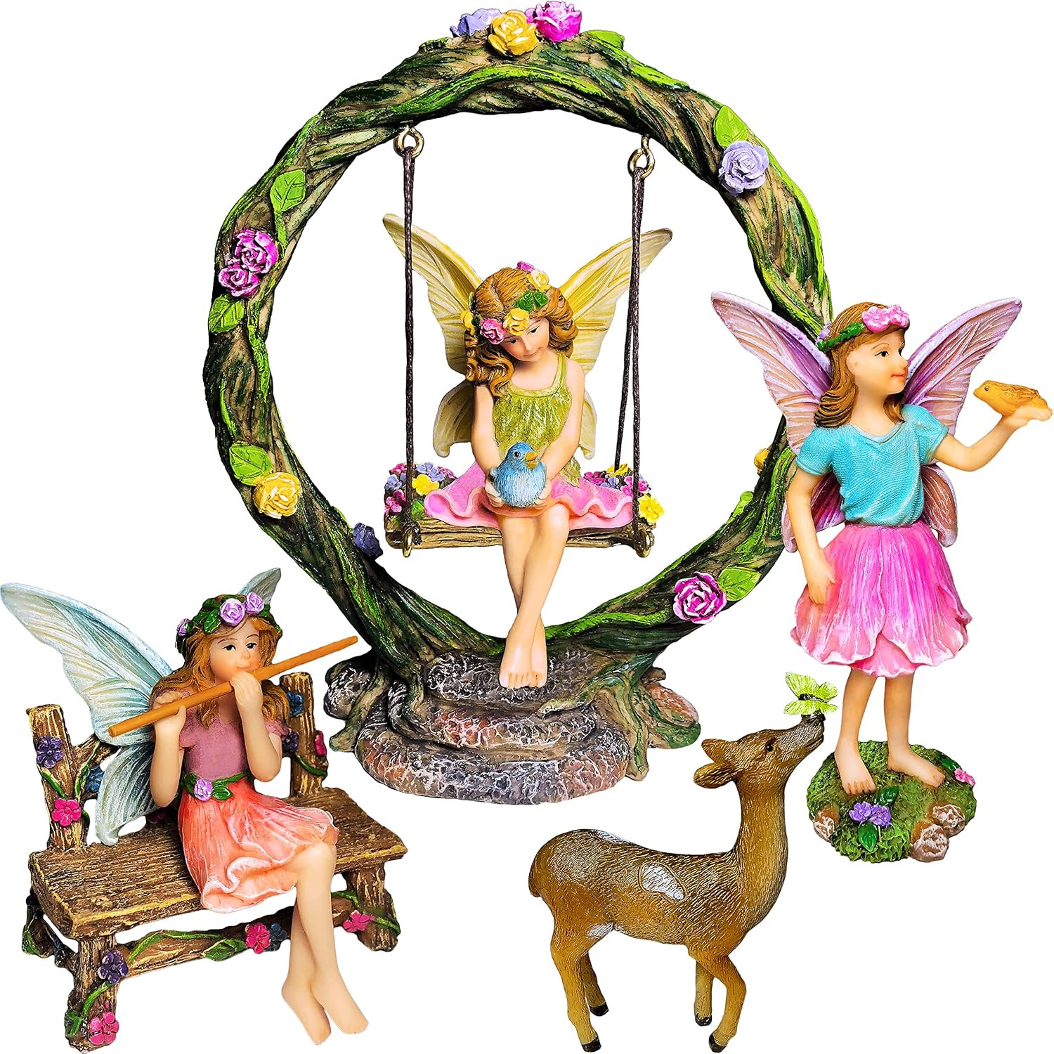 Fairy Garden Kit – Set Di 6 Statuette in Miniatura E Accessori – Dipinto a Mano 