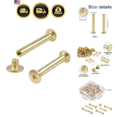 Binding Chicago Screws, 30Pcs Brass Plated Binding Screw Binder Post Durable ...