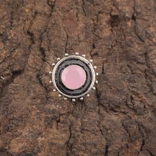 925 Sterling Silver Natural Rose Chalcedony Band Party Wear Wife Ring Jewelry