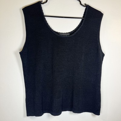 August Silk Vintage Womens 100% Silk Black Ribbed Knit Minimalist Tank Top Sz XL