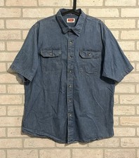 Wrangler Denim Shirt Adult Men's Large L Blue Cowboy Western 90s Rodeo Ranch