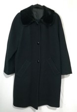 Marilyn Anselm For HOBBs Black Wool Cashmere Mix Coat Fur Collar Size UK 12