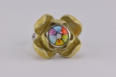 Alan K Sterling Silver Millefiori Enamel Flower Statement Band Ring 925 Sz: 8